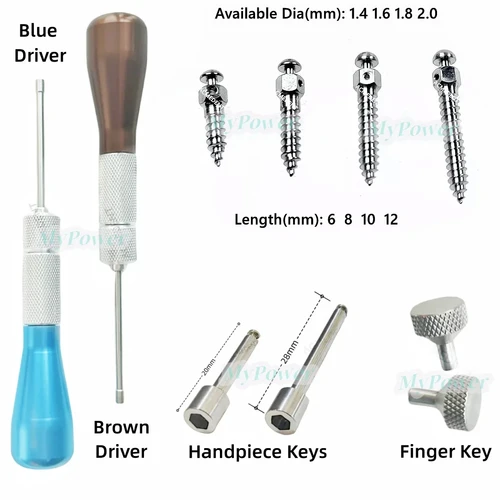 Mini implantes dentales de tornillo, ancla ósea de ortodoncia, microtornillos, destornillador, dos tipos