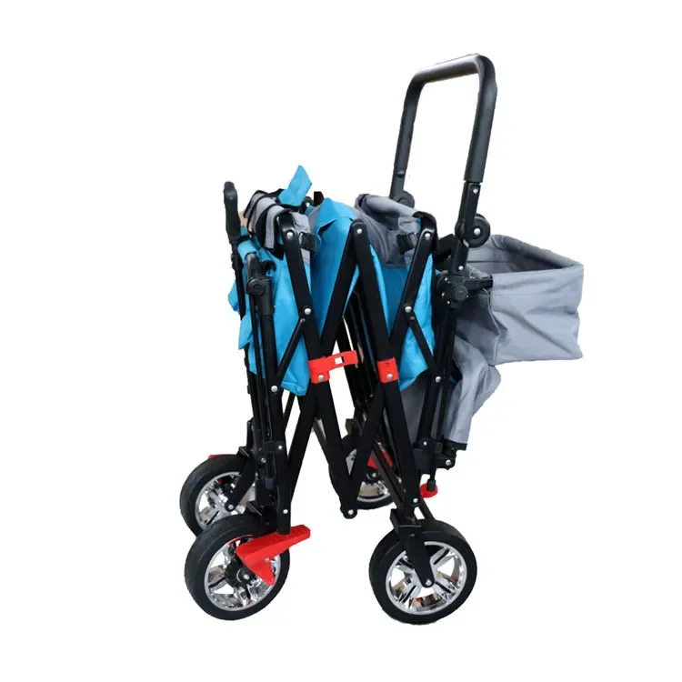 Folding Collapsible Wagon Outdoor Camping wagon Garden Cart Retractable Handle and Cup Holders Beach Wagon Shopping Cart