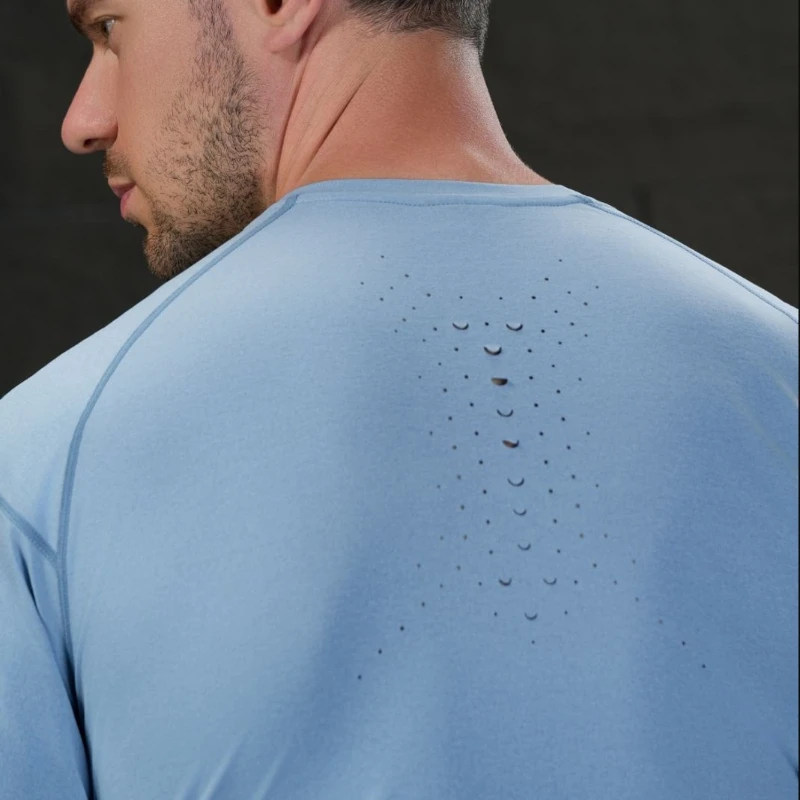 Dragon Scale Laser Punched Breathable Moisture Wicking Thin Ice Sensation Quick Dry Basketball Running Gym Sport Men's T-Shirt