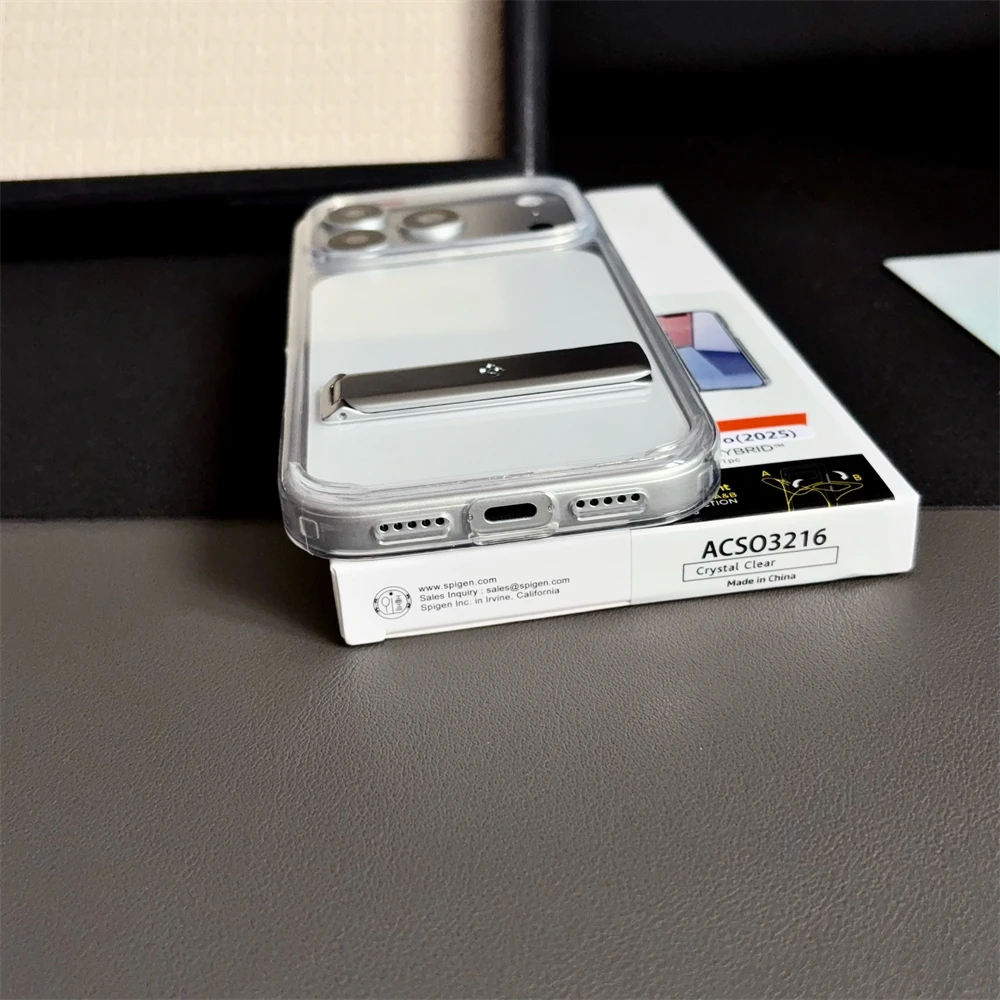 Przezroczyste etui Spigen Ultra Hybrid Bracket z podpórką do iPhone 17 Pro Max 18 16 15 14 13 12, odporne na wstrząsy, z przezroczystym tyłem. — zdjęcie produktu 6