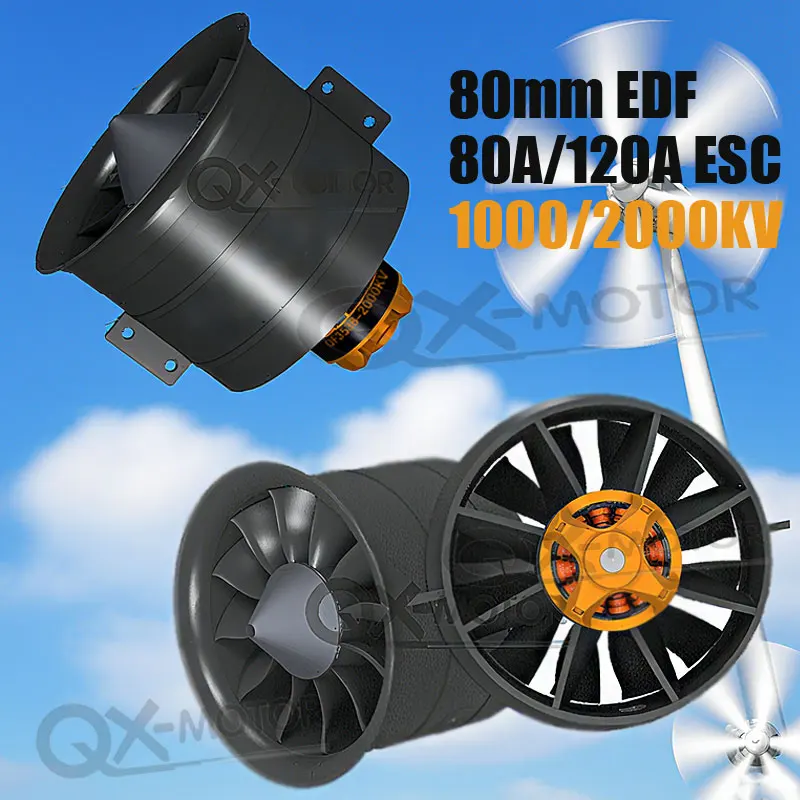 

QX-MOTOR QF-3748/3538 80mm 12-Blade Ducted Fan Set Compatible with 2000KV/1000KV Brushless Motor 80A/120A ESC Drone Accessories