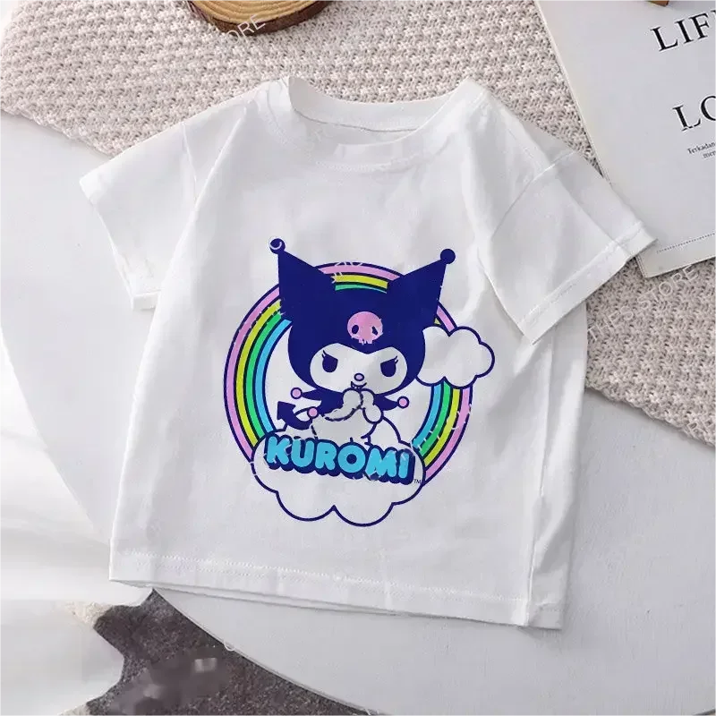 Hello Kitty Children\'s T-shirt Y2k Cotton Sanrio Kuromi Melody Anime Tee Shirts Cartoons Kid Girl Boy Streetwear Casual Clothes