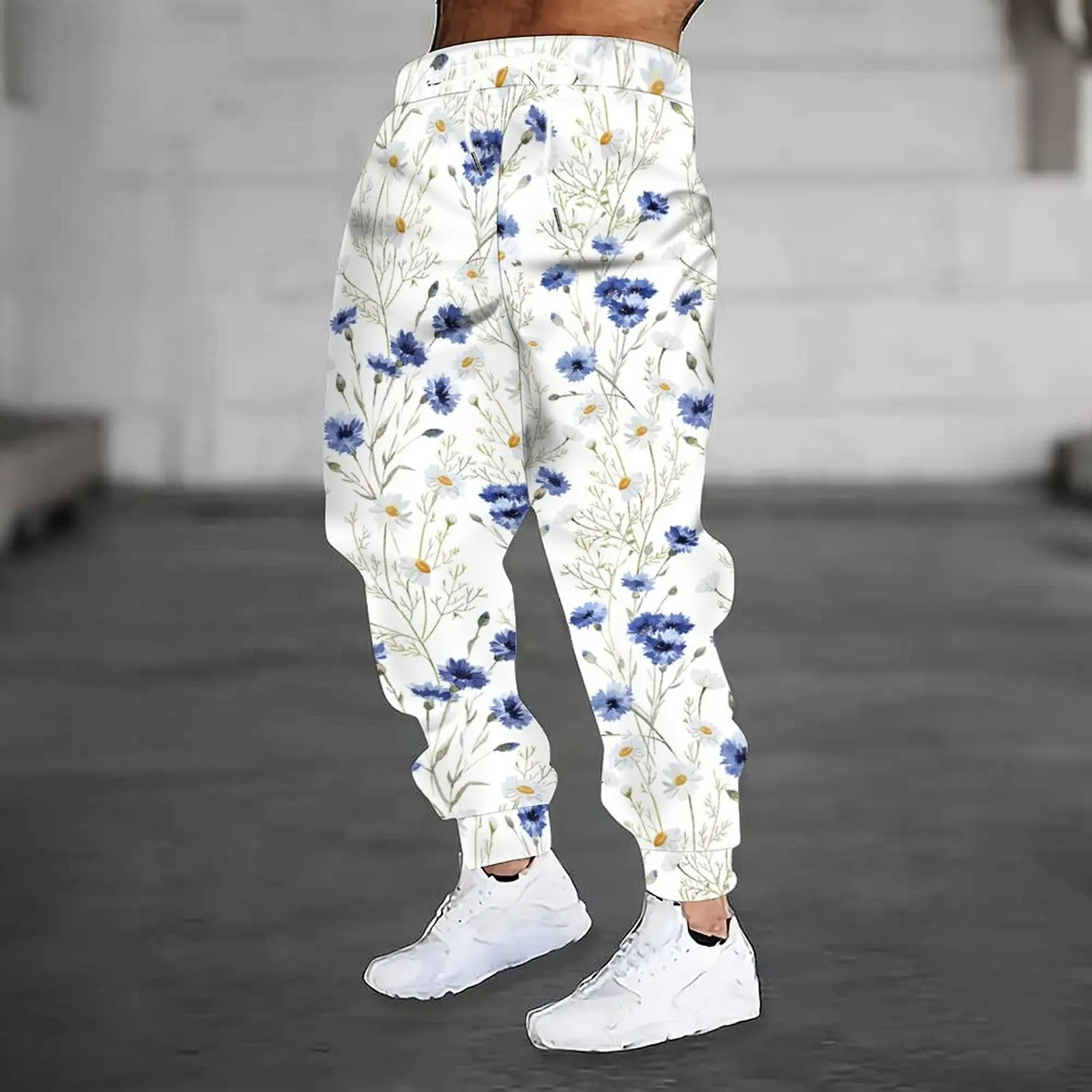 Fashion Men 3D Print Joggers Black Base Cyan Paisley Graphic Drawstring Waist Loose Hip Hop Casual Sport Long Trousers Oversize