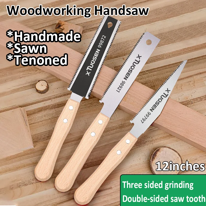 12-inch Japanese Style Handsaw Single/Double Sided Tooth Wooden Handle Handsaw Flexible Flush Cut Saw Woodworking Cutting Tools
