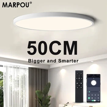 MARPOU 스마트 앱 리모컨 대형 LED 천장 램프, 초박형 조명, 침실 거실 고정장치 천장 조명, 50cm