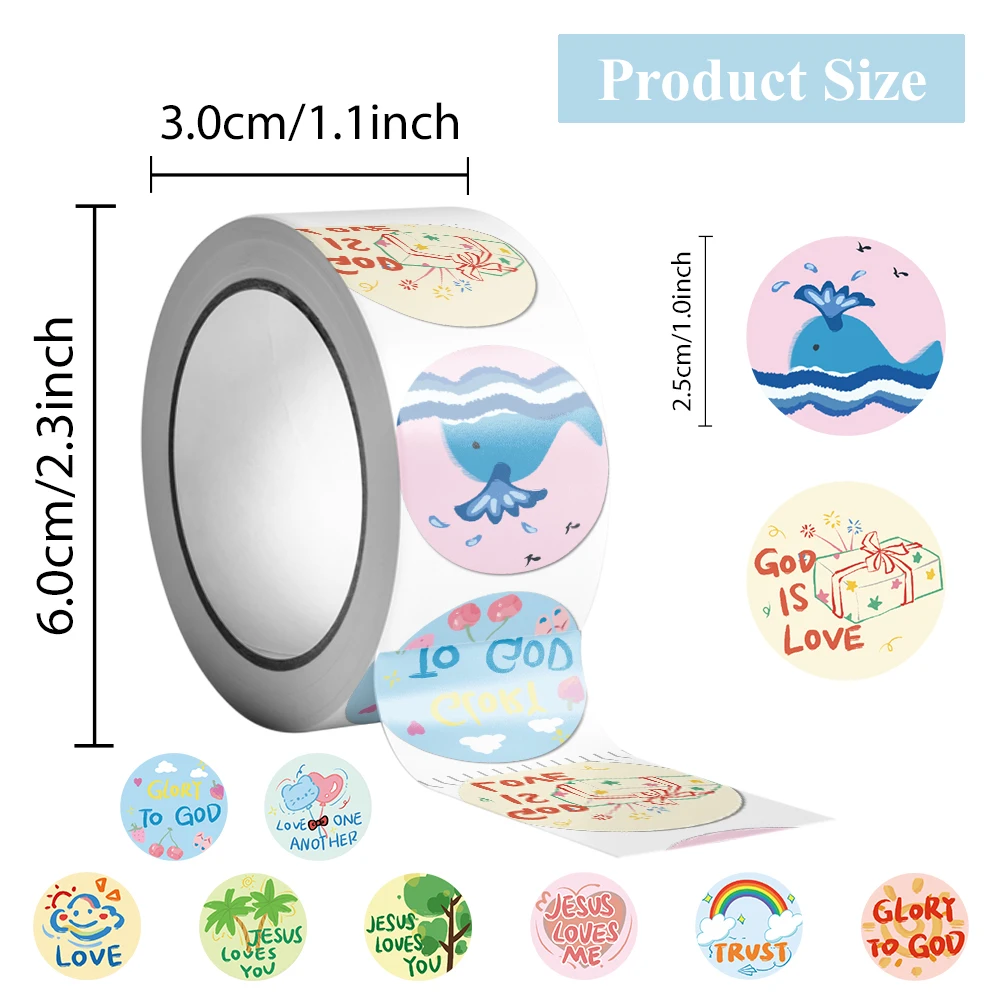 500PCS/Roll Cartoon Jesus Rounded Stickers For Laptop Scrapbook Graffiti Phone Car Waterproof Home Decor DIY Bible Sticker