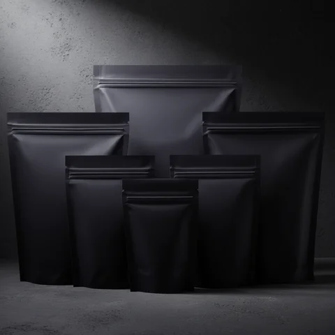 100Pcs Matte Black Aluminum Mylar Foil Bag Zip Lock Stand Up Tear Notch Doypack Candy Chocolate Nut Snack Food Storage Pouches