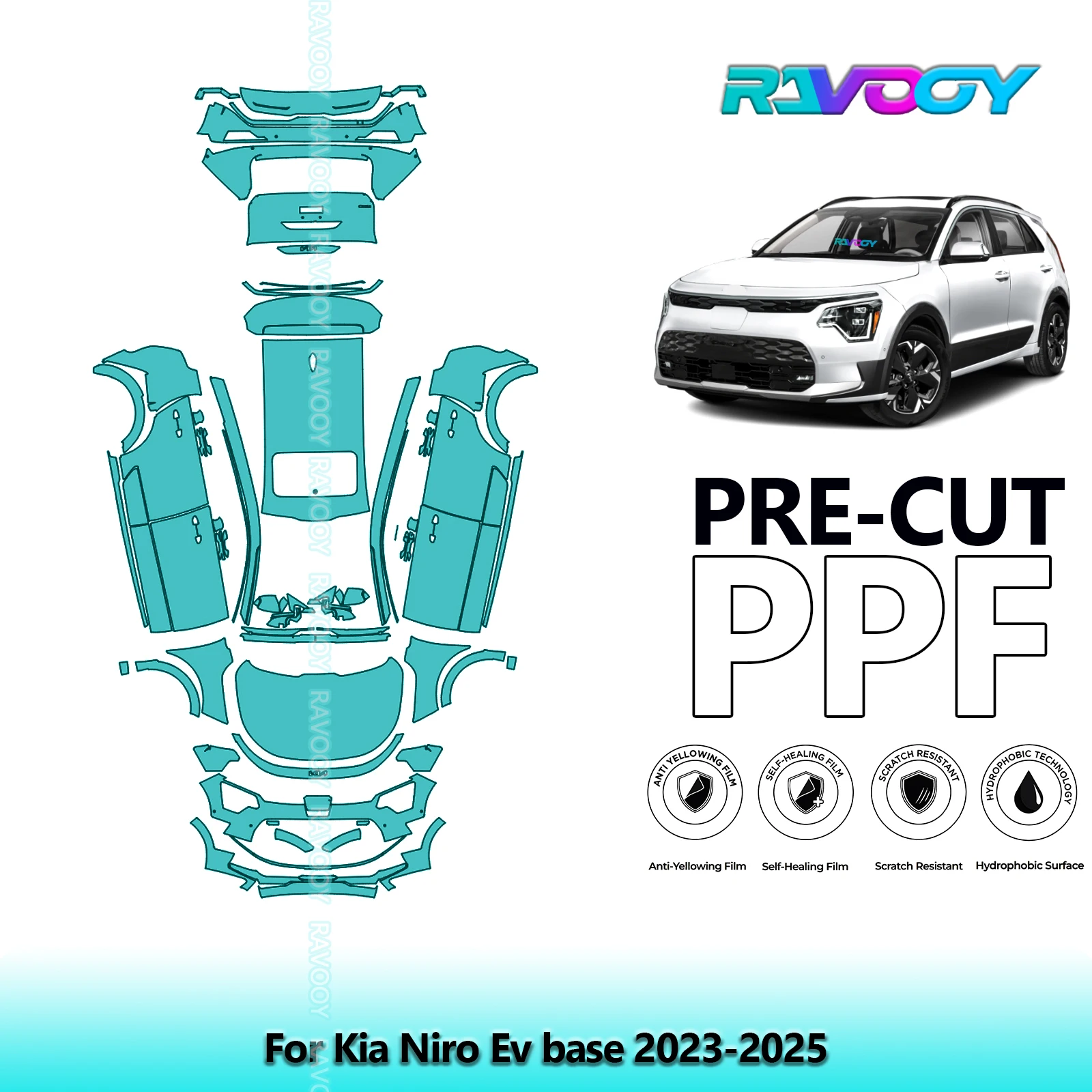 RAVOOY 8.5Mil Custom-Fit Precut TPU PPF Full Vehicle Clear Bra Stone Guard EU UK For Kia Niro Ev base 2023-2026
