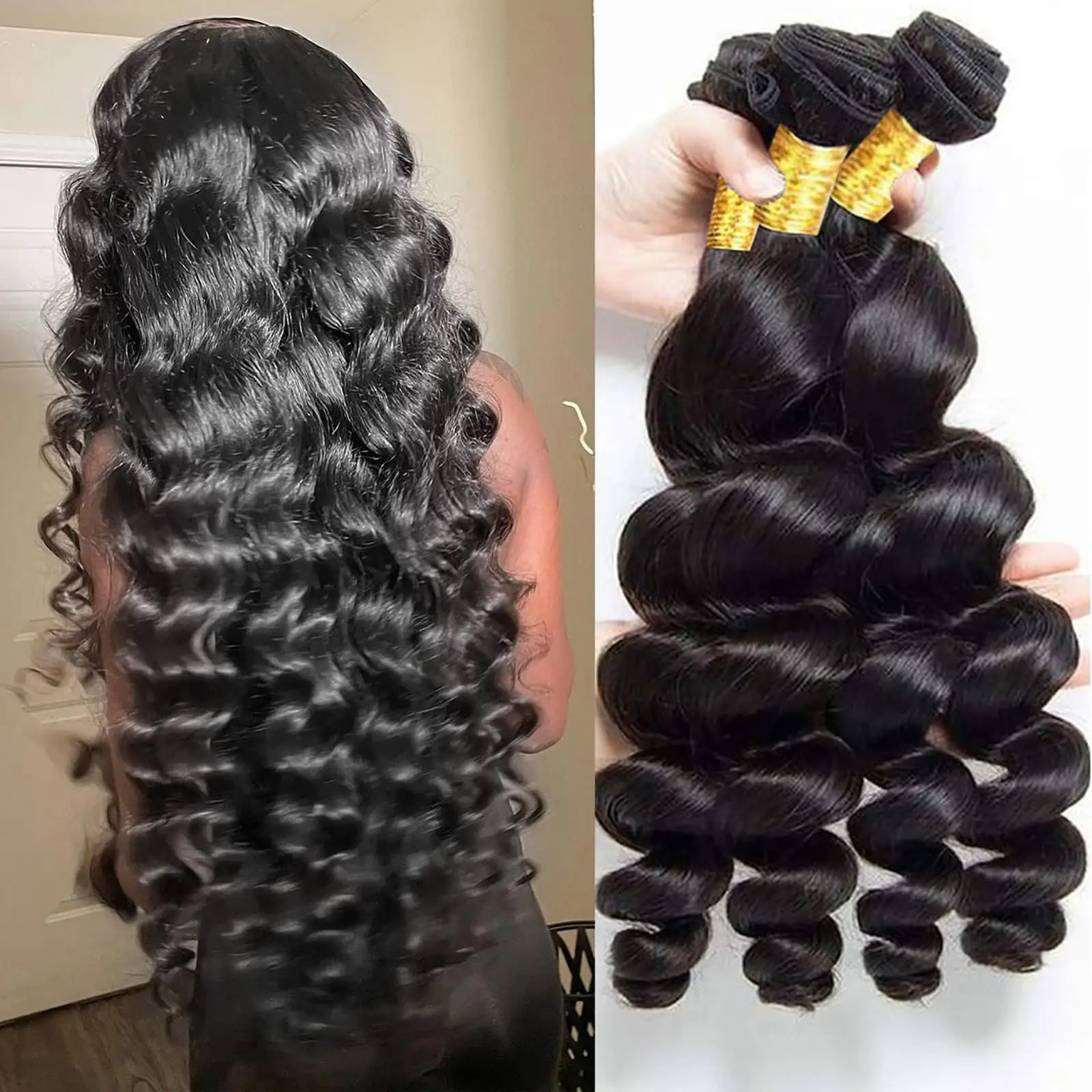 Long Loose Wave Bundles Brazilian Human Hair Loose Weave Bundles 1/3/4/Pcs Lot Natural Black Human Hair Extensions For Woman