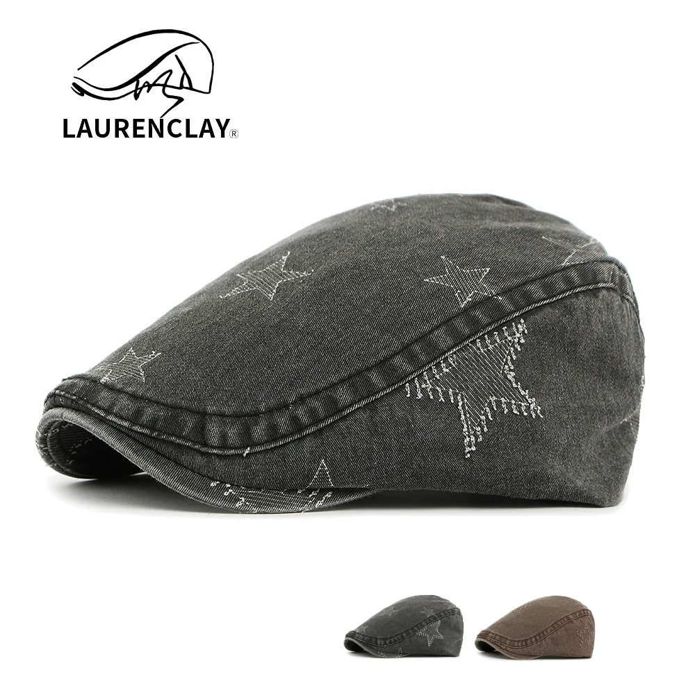 Vintage Hot Girl Washed Distressed Five-pointed Star Beret Women's British Retro Forward Cap Men's Street Painter Hat