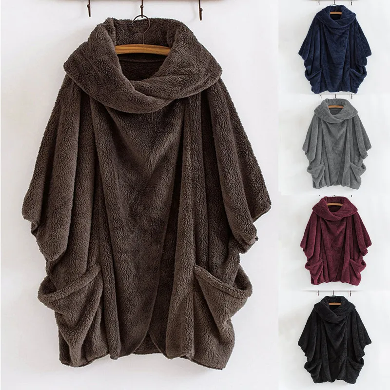 Coat For Women 2025 Autumn Winter Button Large Lapel Pocket Plush TopIrregular Double-Faced Fleece Oversized Jacket Female 2707