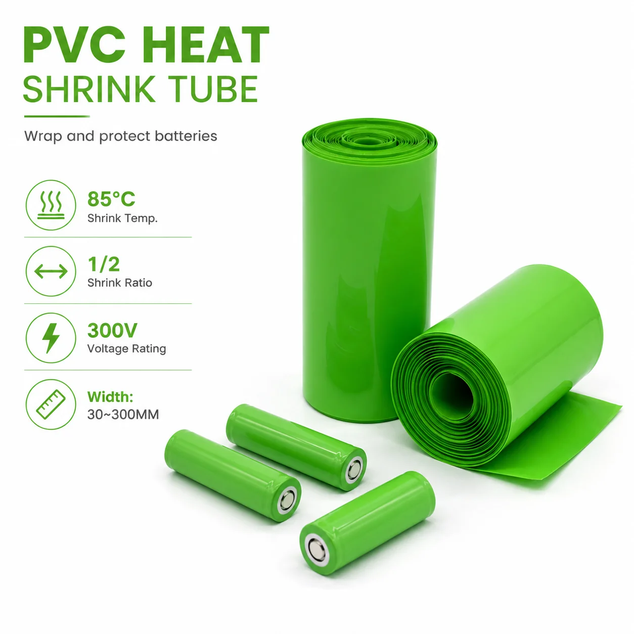 1/2/3/5/10M Green PVC Heat Shrink Tube Width 30~300mm Insulation Flame Retardant Rapid Shrinkage Battery Heat Shrink Tubing