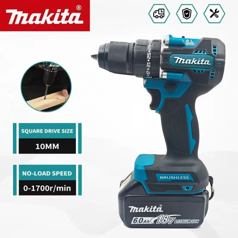 Makita DDF487 Perceuse à percussion sans fil 18V lithium-ion 10 mm, perceuse à main domestique, tournevis électrique à couple élevé DDF487