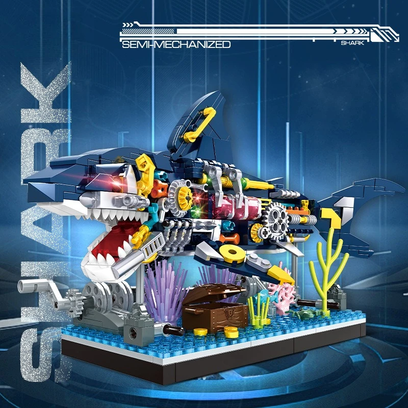 

Cool semi-mechanical shark building block movable model small particle assembly toy gift