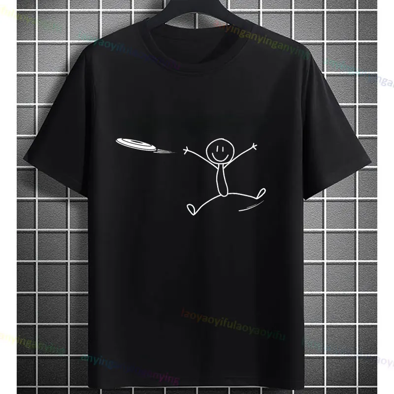 Stickman Disc Golf Funny Stick Man Slogan TShirt Pure Cotton Stylish Casual Short-sleev Humor Style Fun Graphic Tshirts Y2k Top