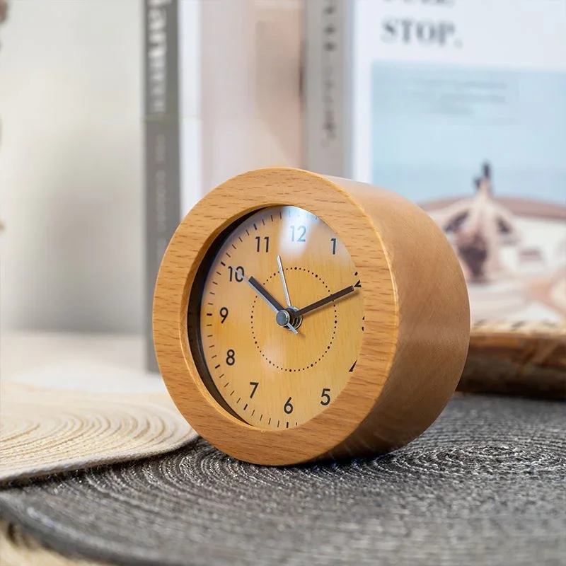 Solid wood alarm clock for students desk accurate silent clock Boys and girls wake up desk clock