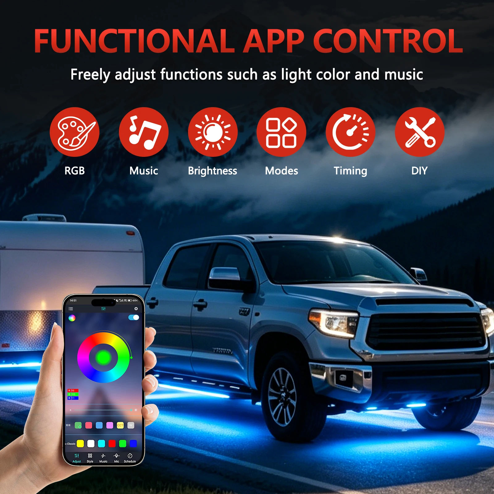 Luz LED Neon 4 em 1 para Carro - Rgb Underglow Strip avaliação e preço