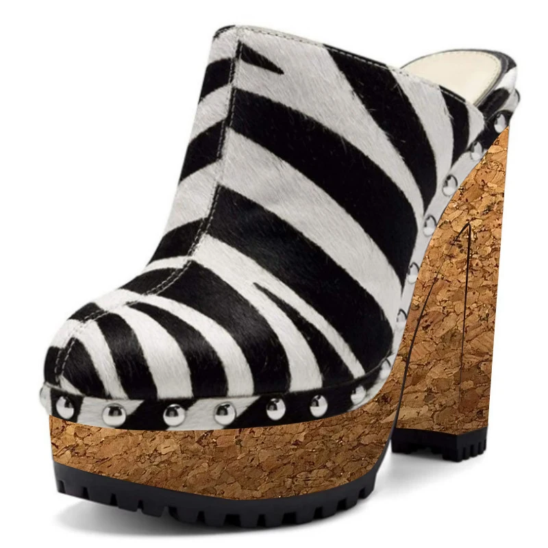 شباشب نسائية مثيرة بكعب عالٍ من SHOFOO. شبشب زيبرا مخطط (أسود). ارتفاع الكعب حوالي 15 سم. شباشب مغلقة من الأمام. 34-46 #2