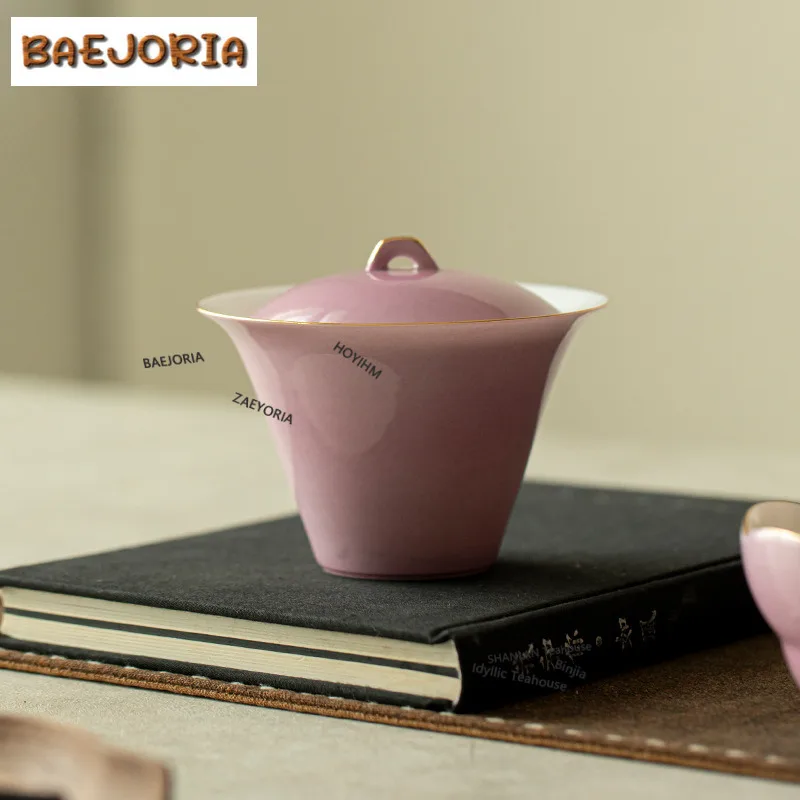 Rosy Clouds Purple Gold Gaiwan Creative Tea Tureen Tea Bowl With Lid Kit Tea Brewing Cover Bowl Kung Fu Tea Set Collection Craft