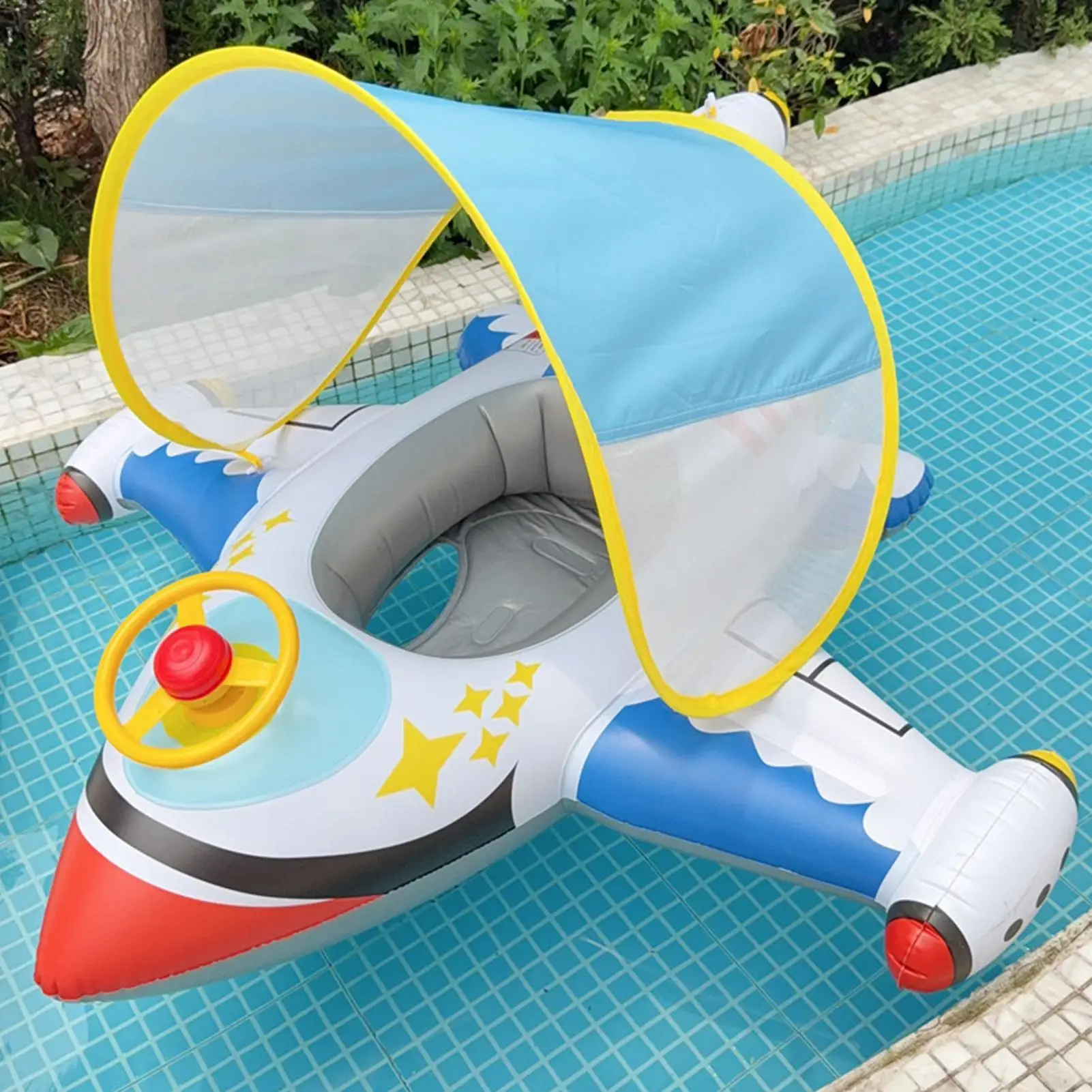 Baby Pool Float Inflatable Kids Pool Floats Airplane Shape Inflatable Raft With Sun Protection Canopy Water Toys For Kids Ages