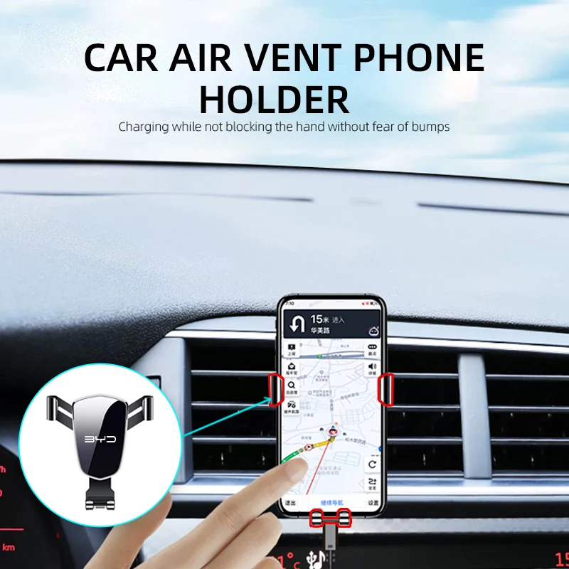 Car Phone Holder Universal Car Air Outlet Cellphone Mount Clip For BYD Tang F3 E6 Atto 3 Yuan Plus Song Max F0 G3 I3 Ea1 Dmi