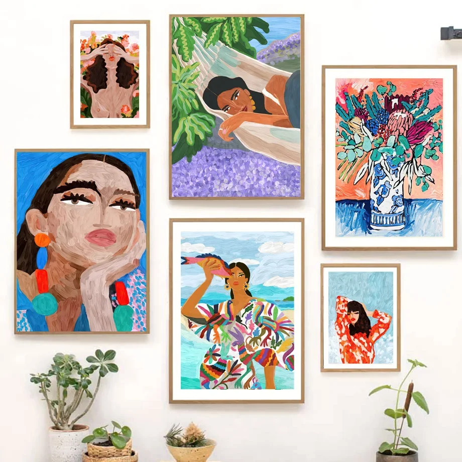 

Vintage Oil Painting Girl Portrait Tropical Flower Parrot Wall Art Canvas Posters And Prints Wall Pictures For Living Room Decor