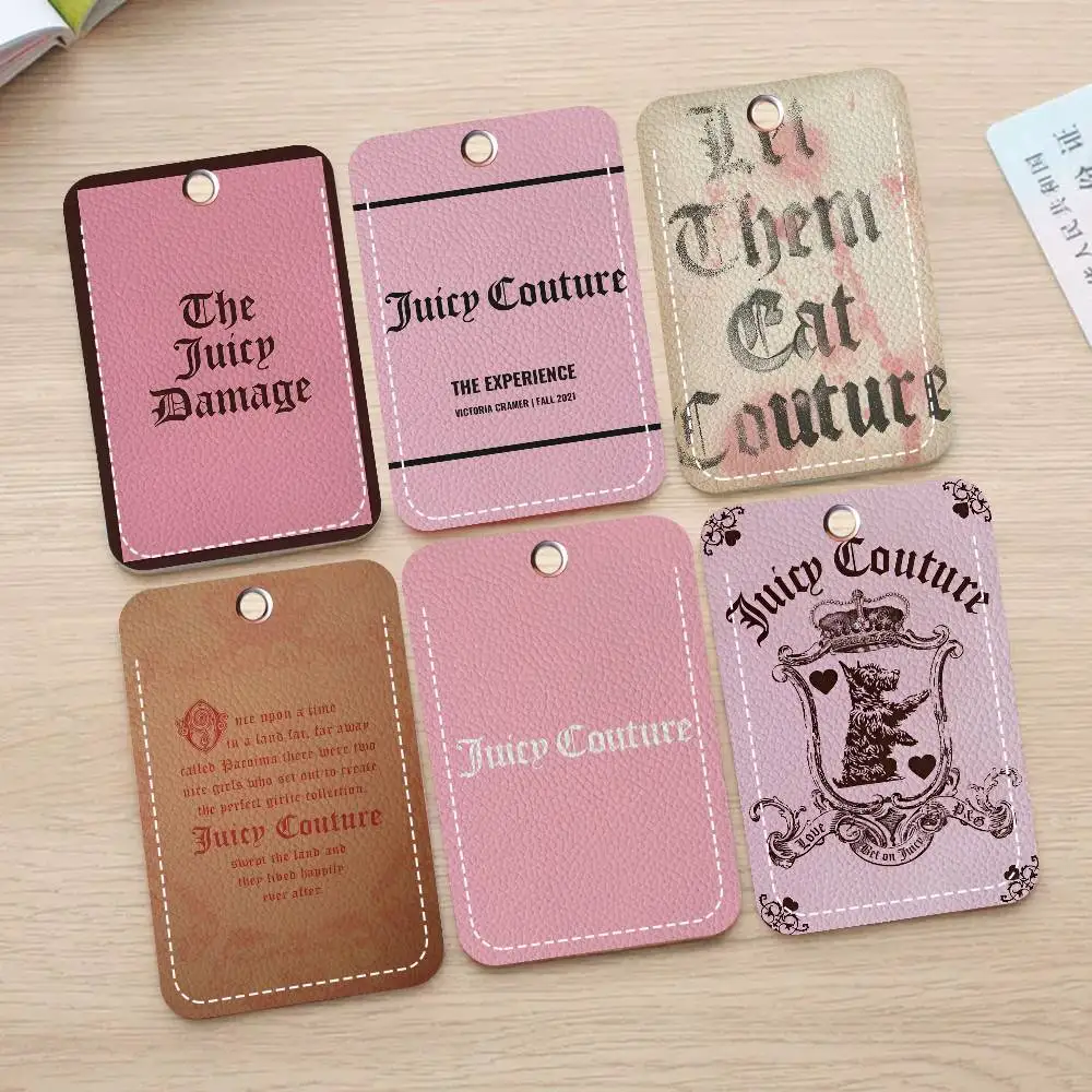 J-Juicy C-Couture - Estuche Clásico Vintage Rectangular para Tarjetas de Identificación, Llavero, Bolsa para Tarjetas de Acceso, Etiqueta para Llaves, Tarjetero de Cuero, Anillo para Llaves