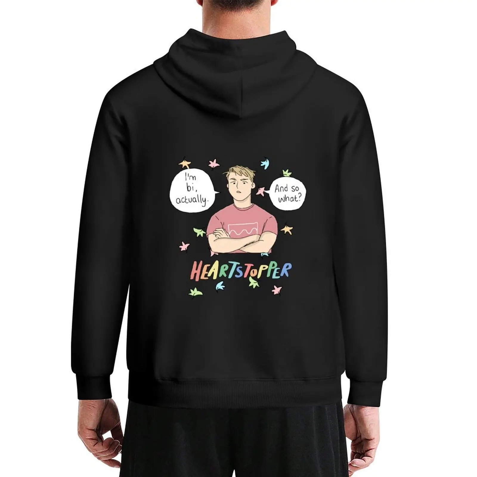

Nick Nelson - Im bi actually and so what - Heartstopper leaves (Black background) Hoodie