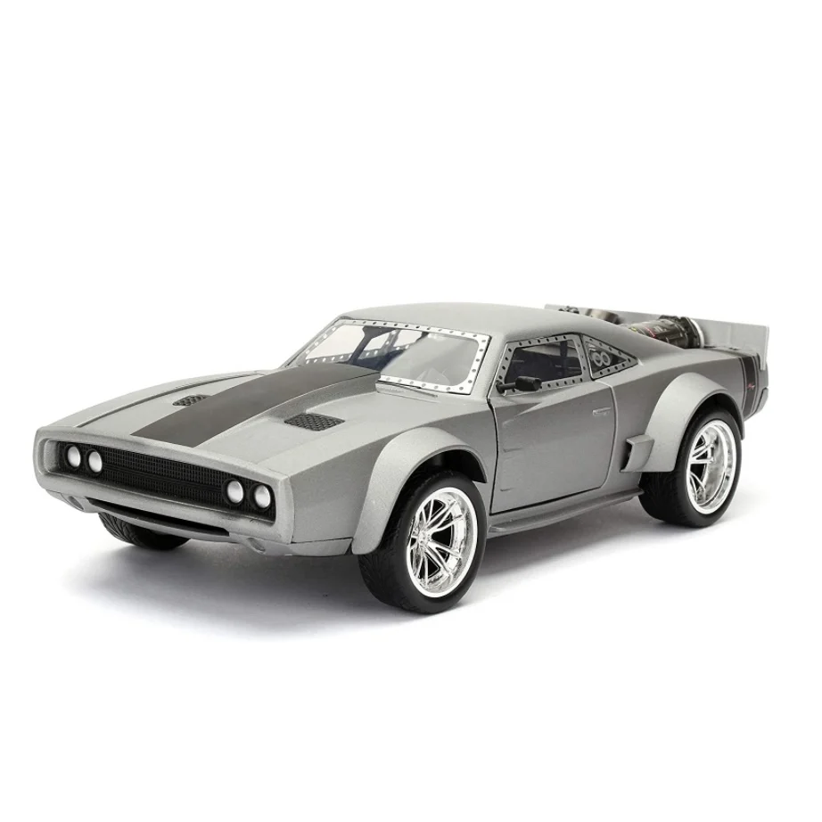 Carro fundido Jada Toys Fast and Furious Dom\'s Ice Charger para crianças e adultos, brinquedos prateados, 1:24