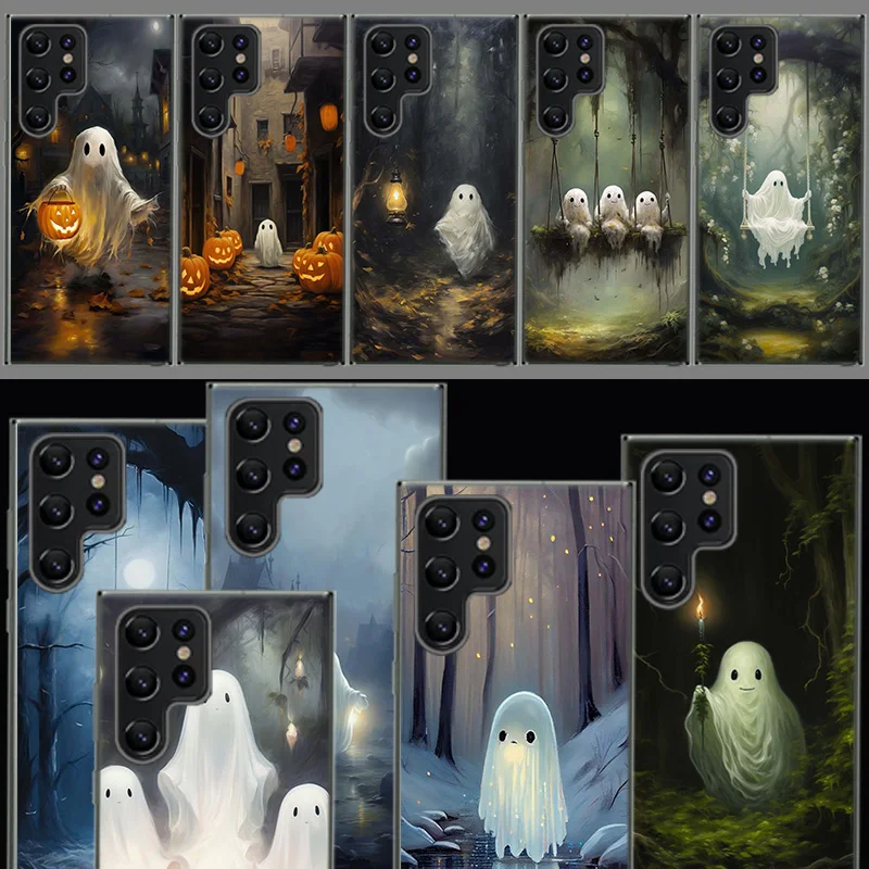 Cute Halloween Ghost Cover For Samsung Galaxy S21 S20 S23 FE S22 S24 Ultra Phone Case S10 S10E S8 S9 Plus S7 S6  Edge Clear Coqu