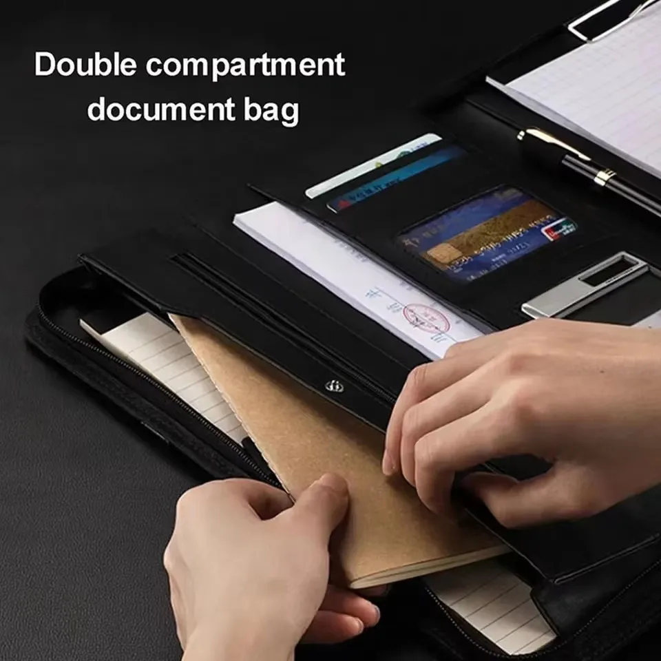 2026Multifunctional A4 Conference Folder Business Stationery Folder Leather Contract File Folders Zippered Organizer Card Holder