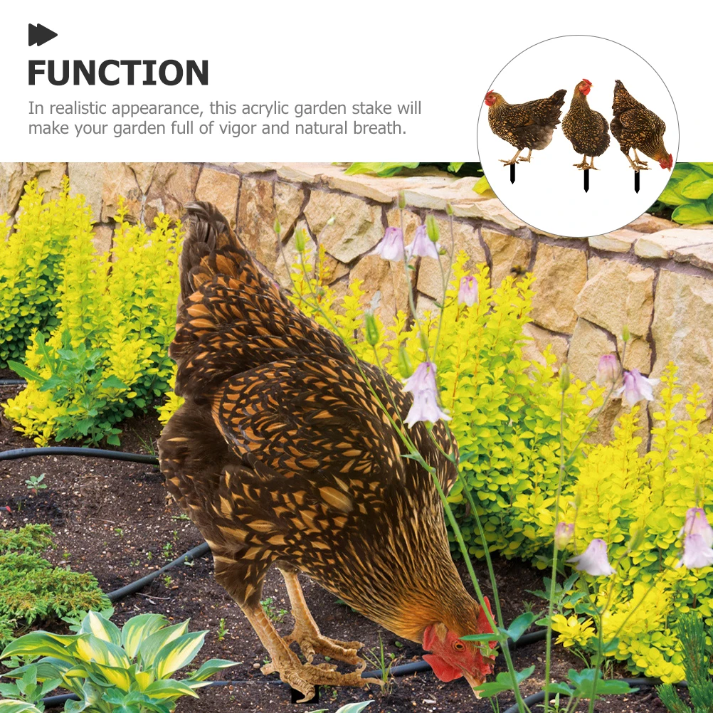

3 Pcs Hen Decoration Acrylic Garden Garden Stakes Art Stakes Realistic Yard Ornaments Outdoor Chicken Stake Art