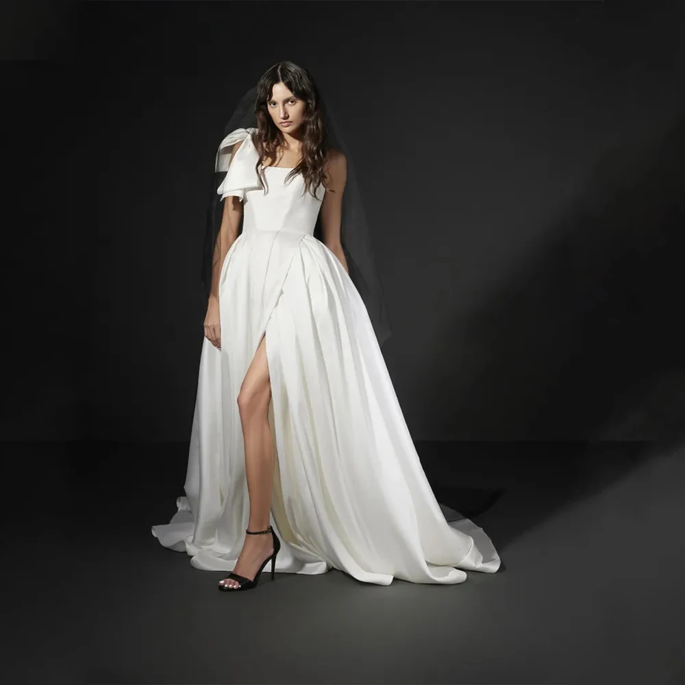 Arya Classic Elegant Wedding Dress Satin for Floor-Length One-Shoulder Sleeveless Prom Dress A-line Robe De Soirée Customized