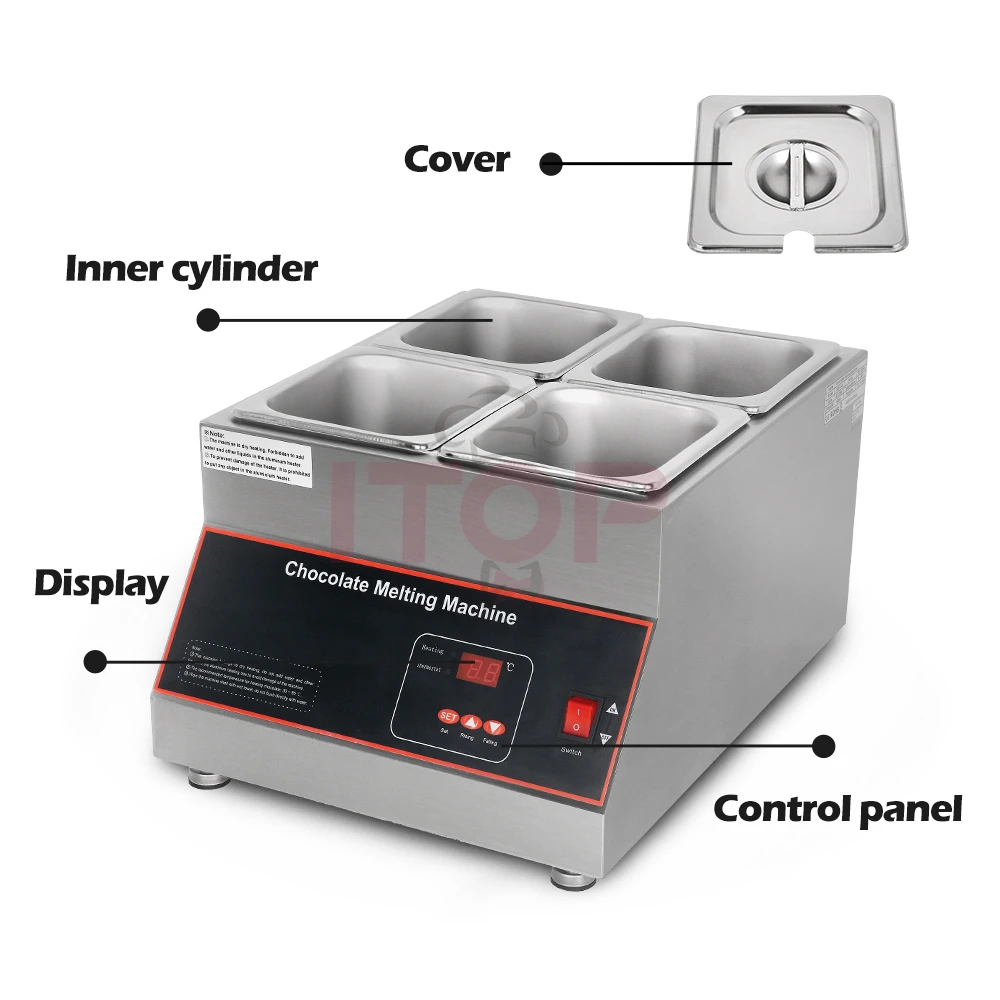 ITOP Electric Chocolate Melting Machine Digital Display Chocolate Melting Furnace Air Heating No Water Need 220-240V 110V/60Hz