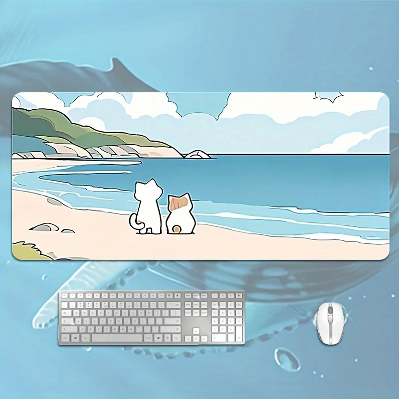 

Seaside Cat Design Mouse Pad - Large, Soft Natural Rubber, Non-Slip, Stitched Edges, HD Print, Perfect for Gaming & Work, Ideal
