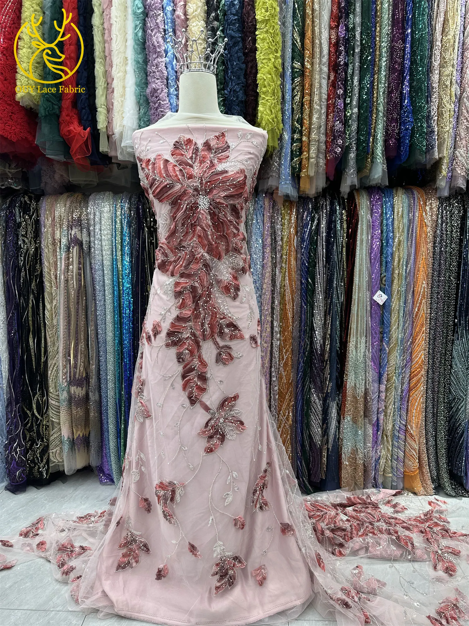 Modischer 3D Afrikanischer Perlen-Tüll-Stickerei-Spitzenstoff 2026 Hochwertige Französische Pailletten-Spitze für Nigerianische Hochzeitskleider zum Nähen – Detail 6