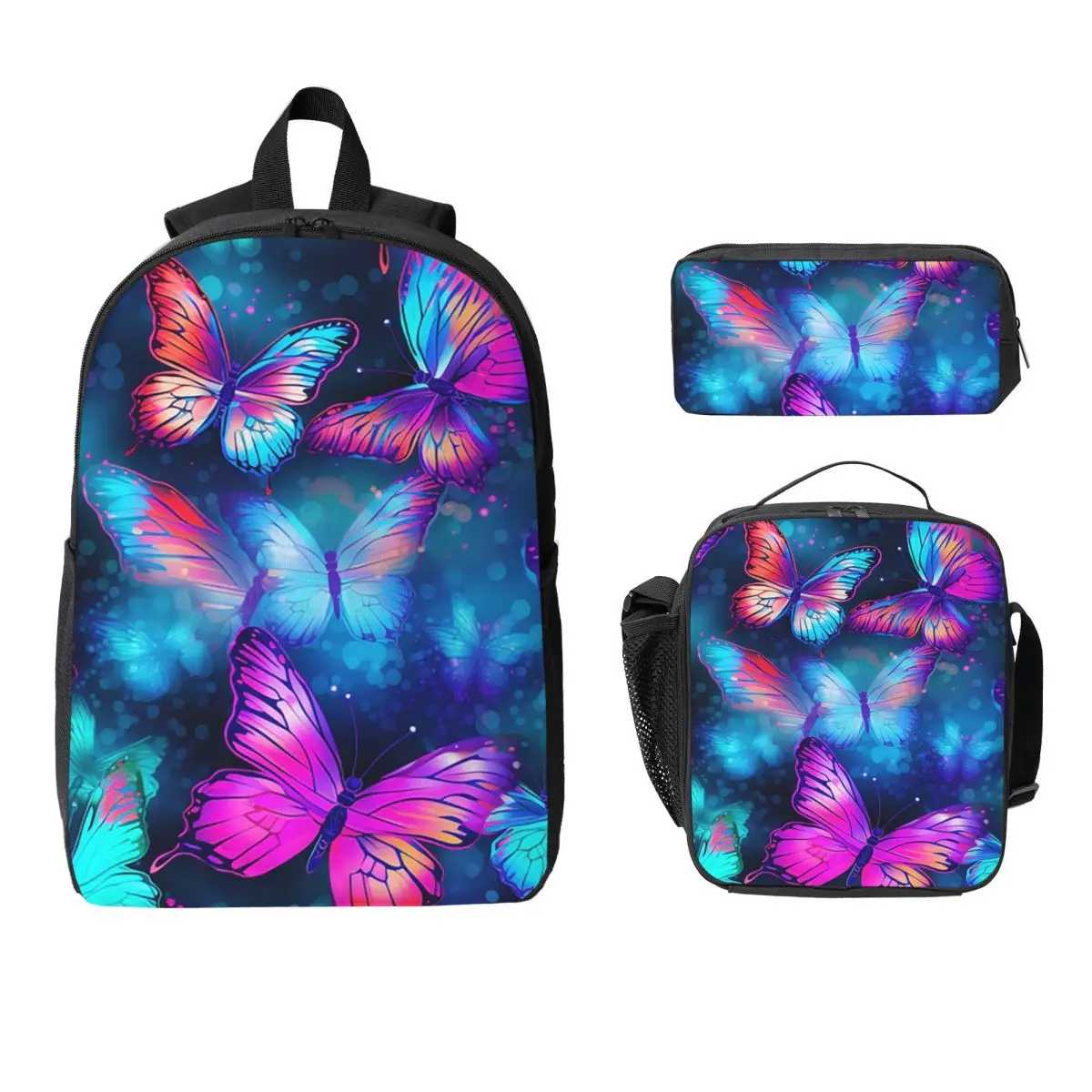 

Brilliant Butterfly 3 Backpack Student BookBag School Bag Computer Shoulder Bags 3ps Insulated Lunch Bag Pencil Case