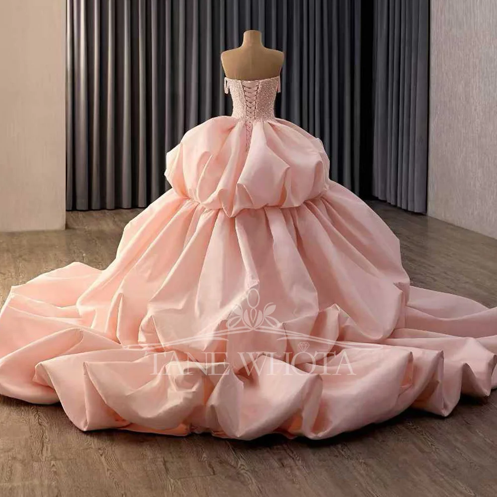 2026 فستان سهرة نسائي وردي قابل للتخصيص بدون حمالات عاري الكتفين برباط من الخلف فستان فاخر مطرز بالترتر #4