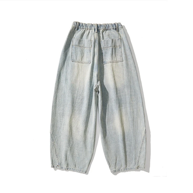 Fashion Denim Wide Leg Pants Men Loose Hip Hop Casual Jeans Streetwear Fashion Elastic Waist Casual Denim Trousers Plus Size 5XL