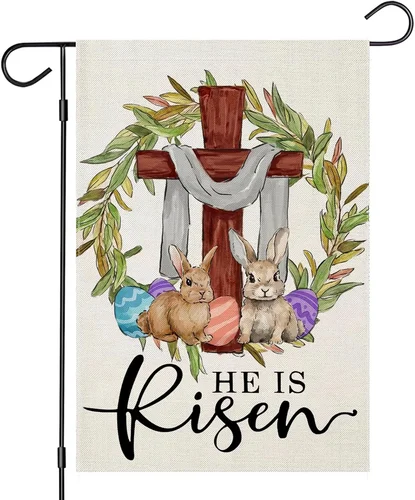 Easter He is Risen Garden Flags 12x18 Inch Double Sided, Watercolor Religious Cr JJE DDI GGX
