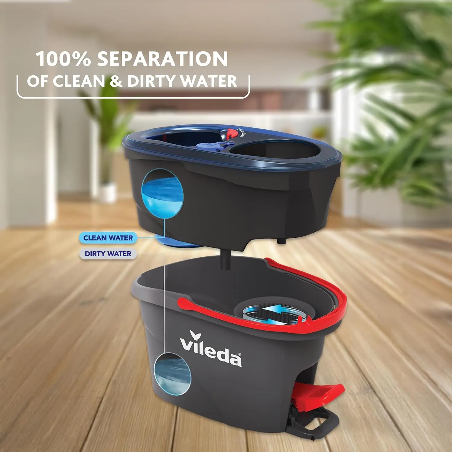 H2PrO Wischmopp-Set mit Eimer |   100% Trennung von Frisch- und Schmutzwasser |   Innovatives Zweitanksystem mit Auswringfunktion
