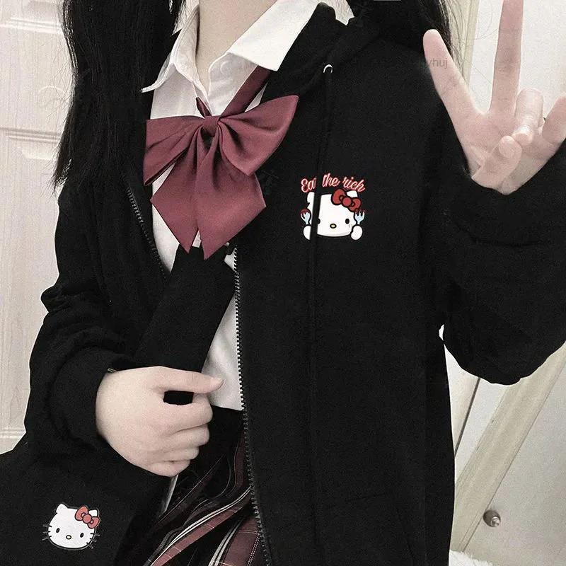 Sanrio Hello Kitty Zip Up felpa con cappuccio Y2k My Melody Kawaii abbigliamento Casual Cute Cinnamoroll Cardigan allentato con cappuccio donna