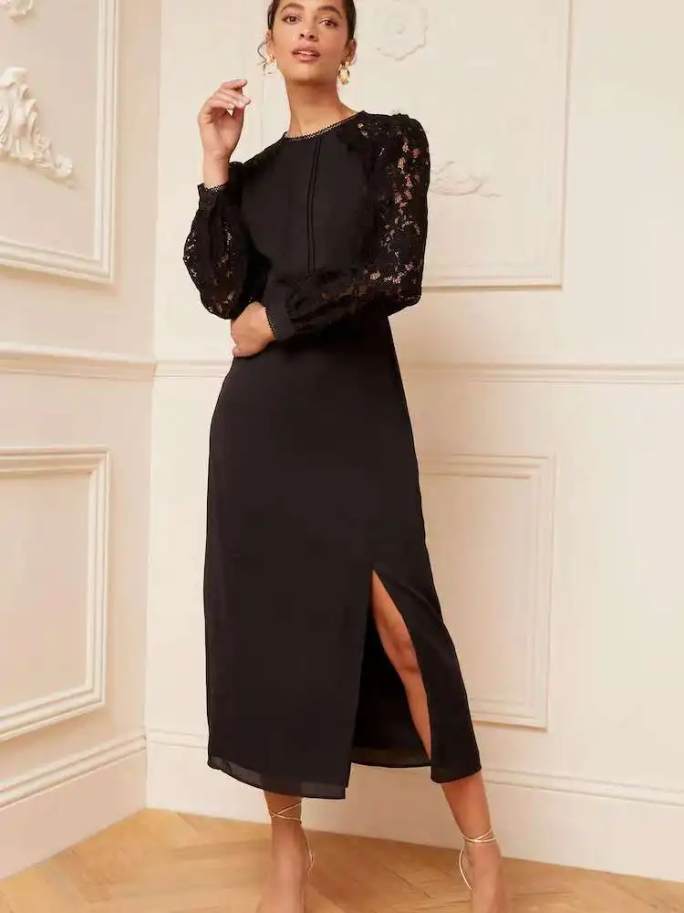 تنورة Ele Long Sve من الدانتيل المرقعة Dr Classic Bla ثقيلة الوزن من الشيفون Love Roses Courtly Aosphere على شكل حرف a