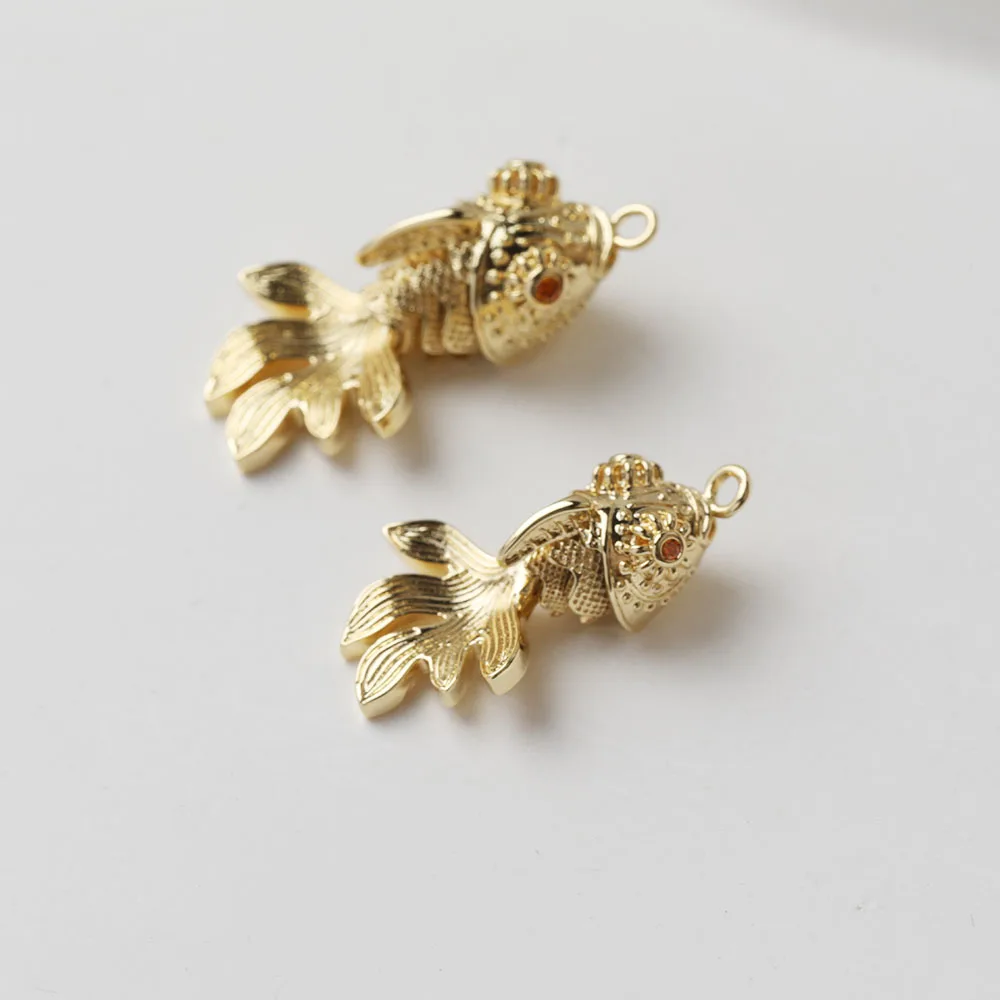 2PCS Dainty Brass Fish Charms for Jewelry Making Pendants Supplies DIY Brass 14k Gold Plated Accessories view 3
