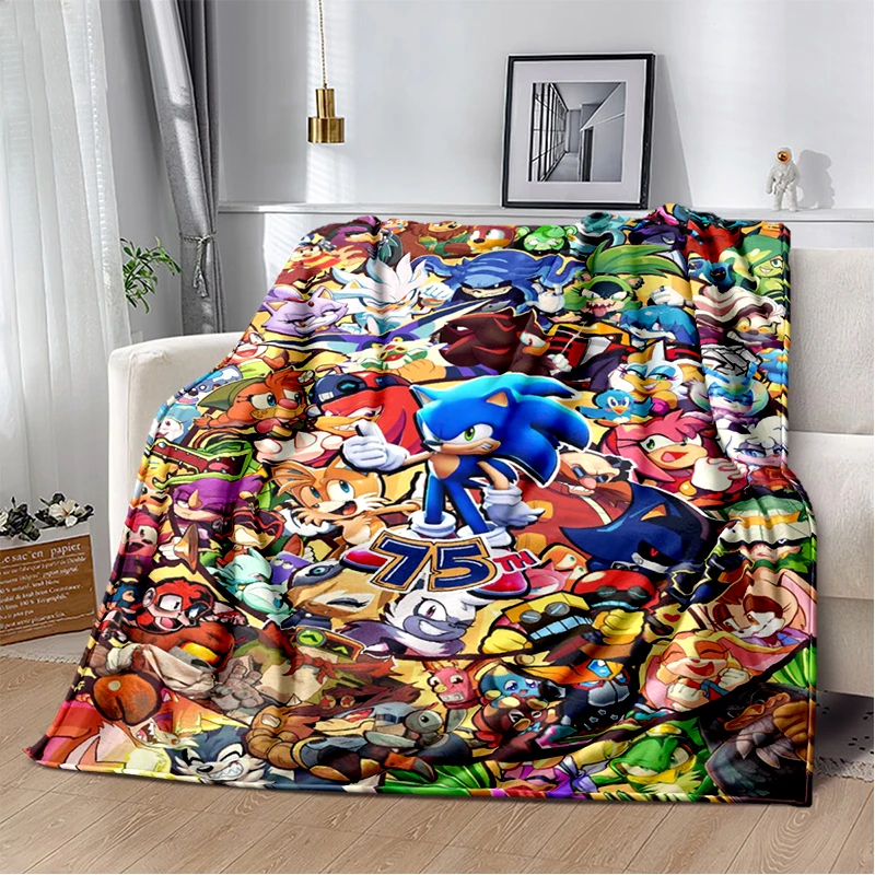 Fashion S-Sonic Cartoon Game Flannel Blanket Soft Warm Throw Blanket for Bedroom Living Room Bed Travel Camping Picnic Kid Gift