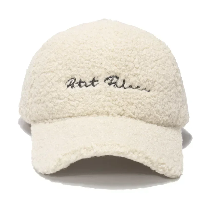 Lamb Wool Baseball Cap — Korean Style Plush Winter Sun Hat for Women
