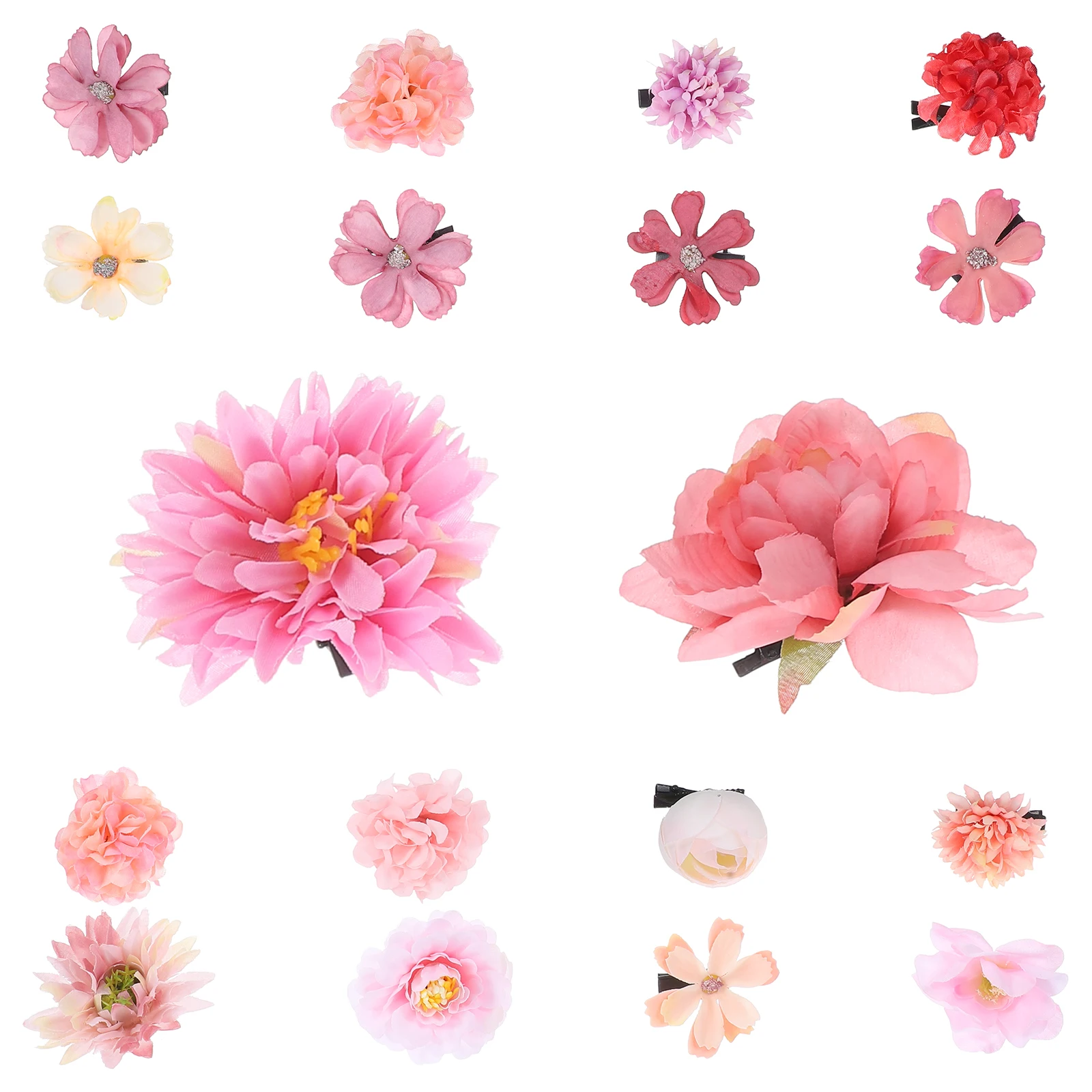 

18 Pcs Flower Hairpin Silk Clips Accessories Girls Hanfu Layered Petal Women Cloth Hair Decorations Womens Hairpin Bride Hair