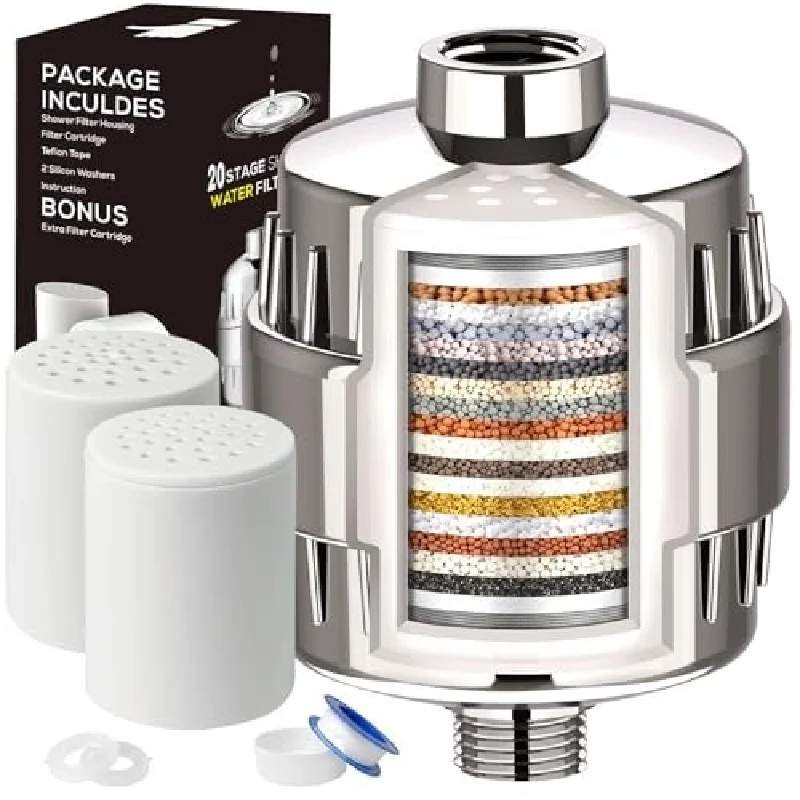 15/20 stages high output shower water filter to Remove Heavy Metals Chlorine Fluoride Filtered Soften Hard Water for Shower Head