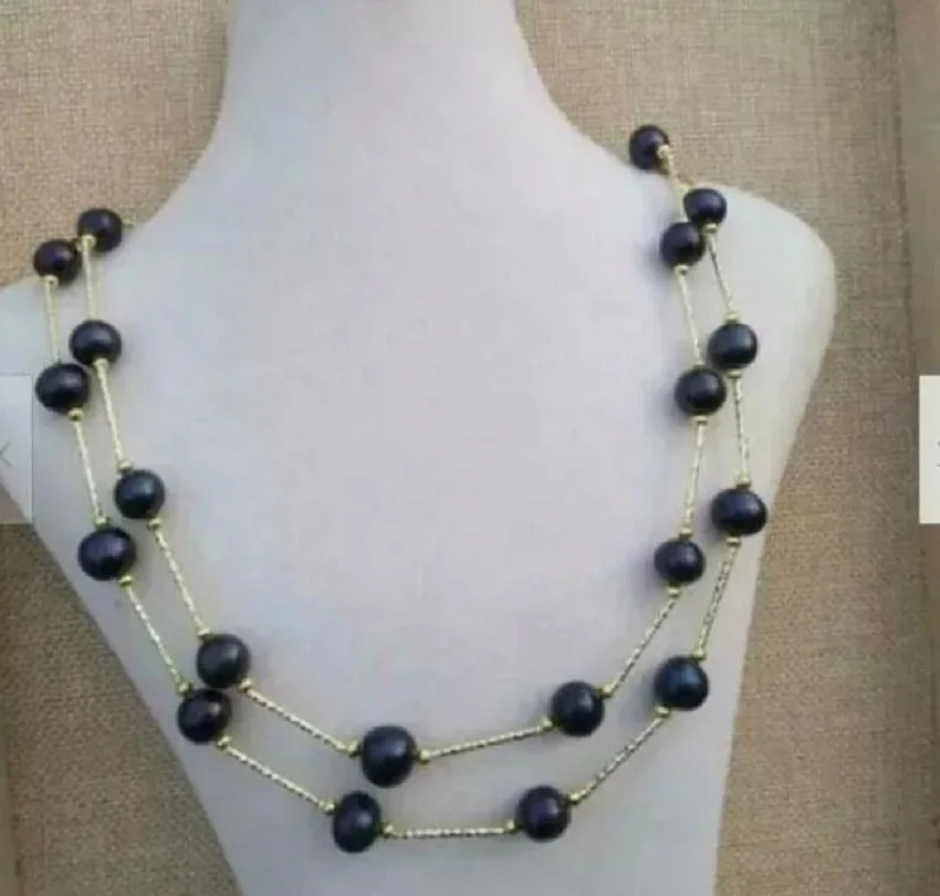 

Gorgeous AAA 9-10mm South Sea Black Pearl Necklace 36 inches 14k Gold Buckle