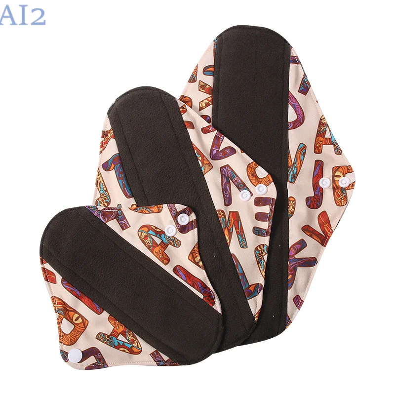 

3 шт., менструальные прокладки из натурального бамбукового угля, многоразовые гигиенические прокладки для подростков, 18/25/30 см, супер впитывающие экологические гигиенические прокладки